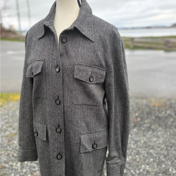 Vintage Herringbone Wool Coat Sz 12 - Picture 10 of 11